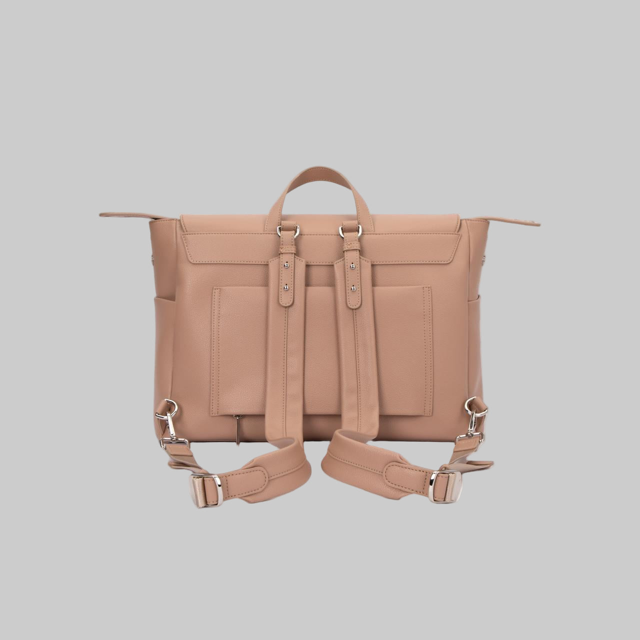 Kalos Luxe rosey taupe baby backpack with adjustable back straps and luggage strap – ideal for travel and daily use.