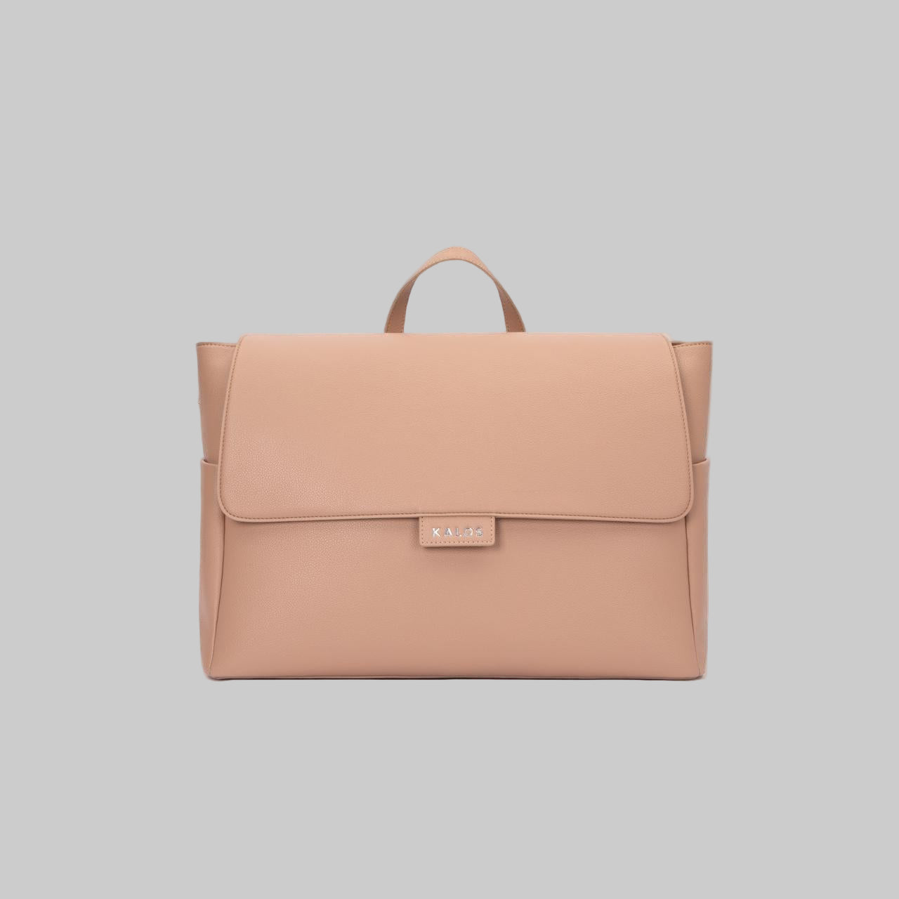 Kalos Luxe rosey taupe diaper bag with multiple compartments and modern design for moms and dads.