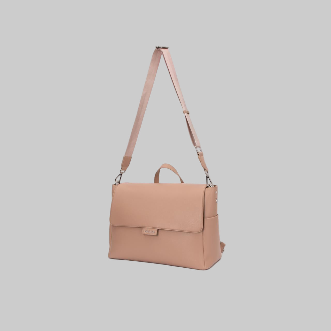 Rosey taupe diaper bag with adjustable shoulder strap by KalosLuxe – stylish and practical baby bag for parents on the go