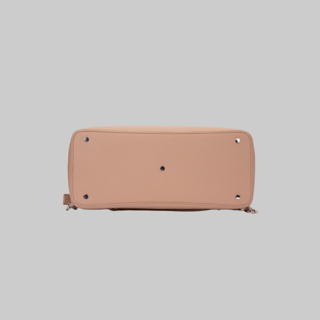 Kalos Luxe rosey taupe nappy bag with silver studs, spacious compartments, and luxury finishes.