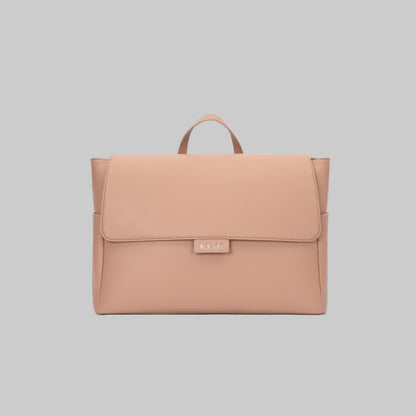 Kalos Luxe rosey taupe diaper bag with multiple compartments and modern design for moms and dads.